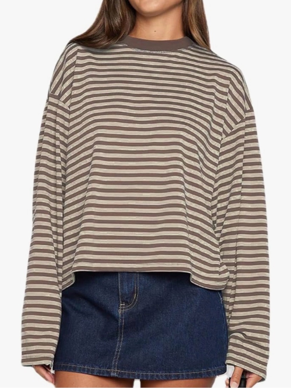 Striped Long Sleeve Top in Brown and Taupe